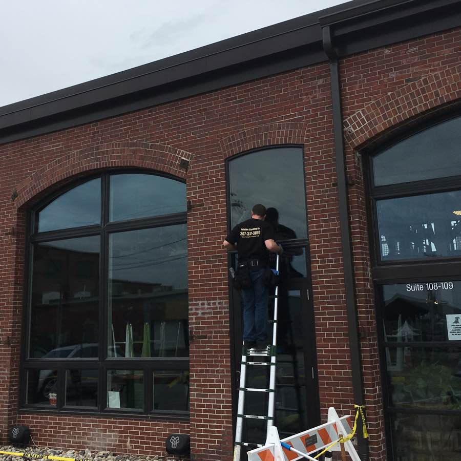Pristine Cleaning Co Window Commercial Windows Being Cleaned By Window Cleaning Crew In Portland Me