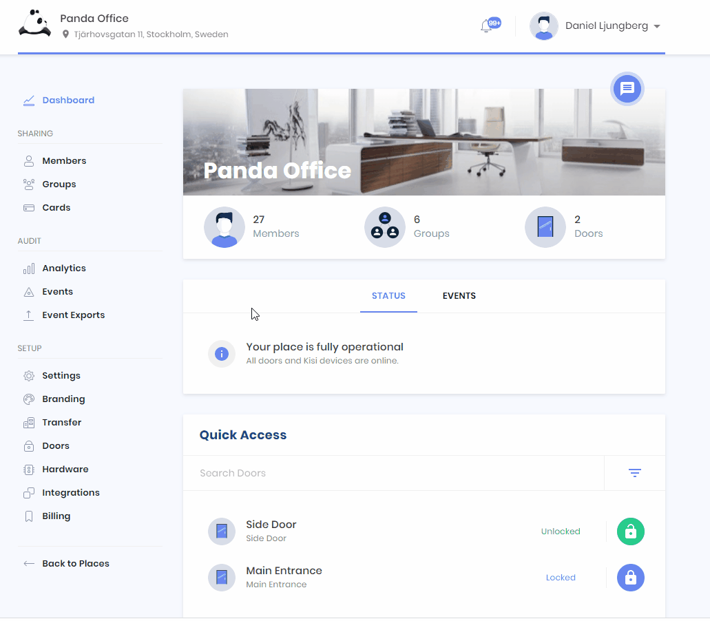 Kisi Dashboard event export feature