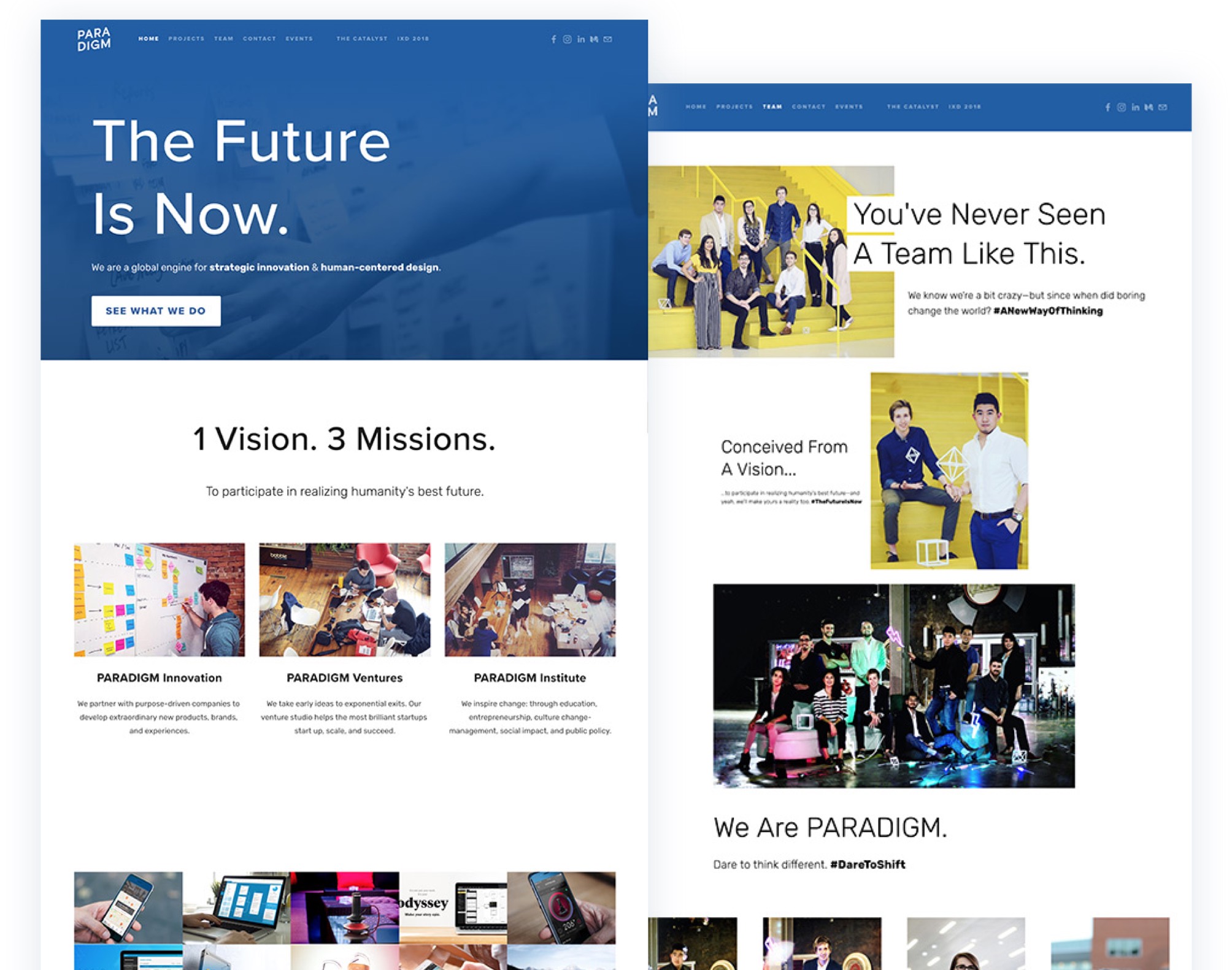 Paradigm's original website design: cluttered and basic.