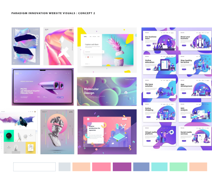 Mood board option of gradients and illustrations, light mode.