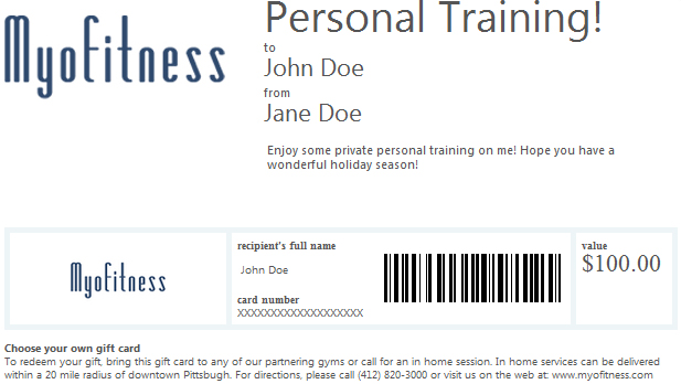 gift card personal fitness online training in pittsburgh