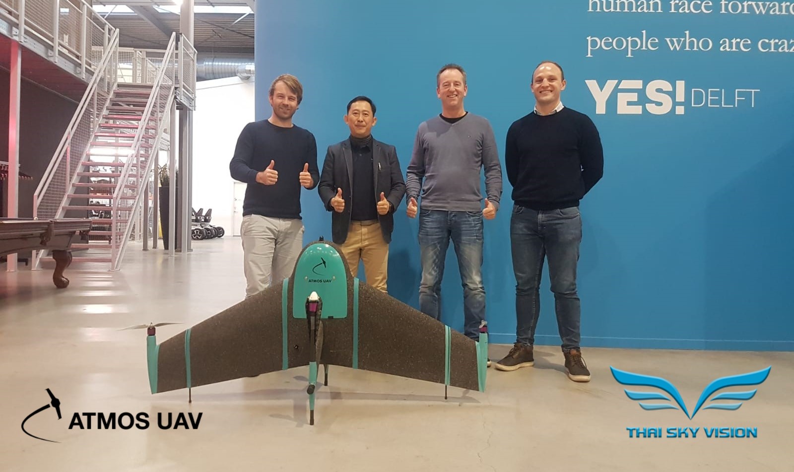 Sander Hulsman, Sakan Ariyachotima, René Worms, and James McLachlan at Atmos UAV HQ