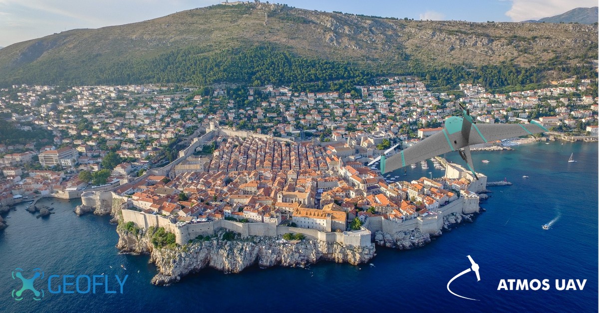Illustration of the Marlyn VTOL Fiwaxed-Wing Drone flying over Croatia (Dubrovnik)