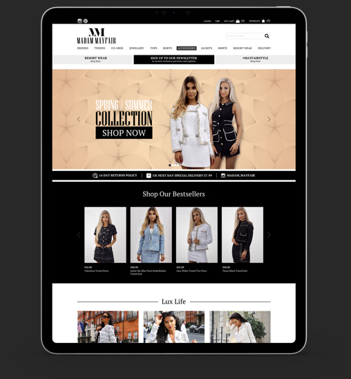 website on a tablet