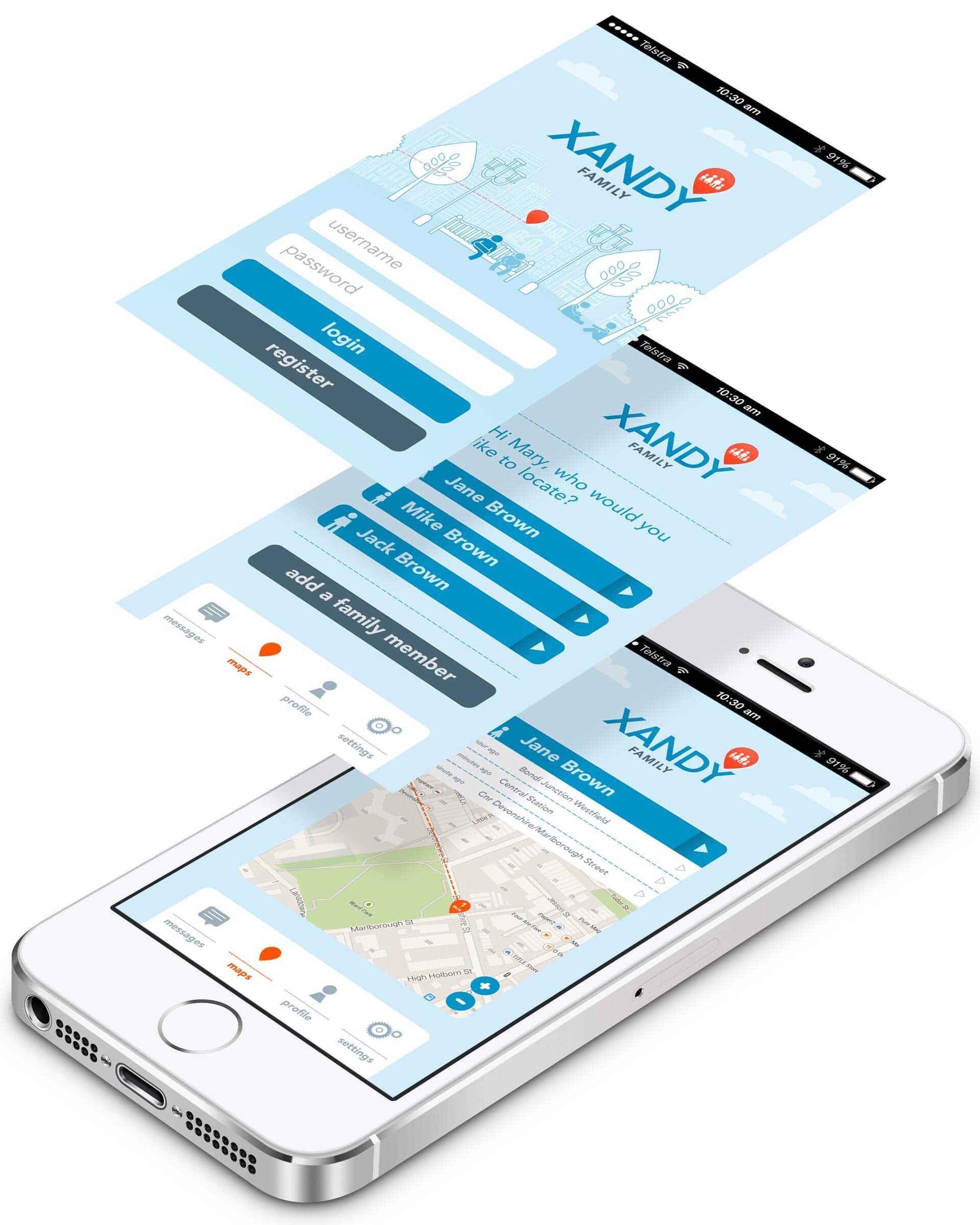 Xandy Family app screens UX/UI