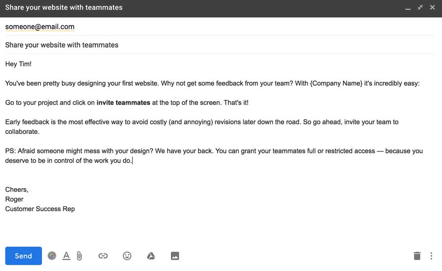 Email triggered action customer action