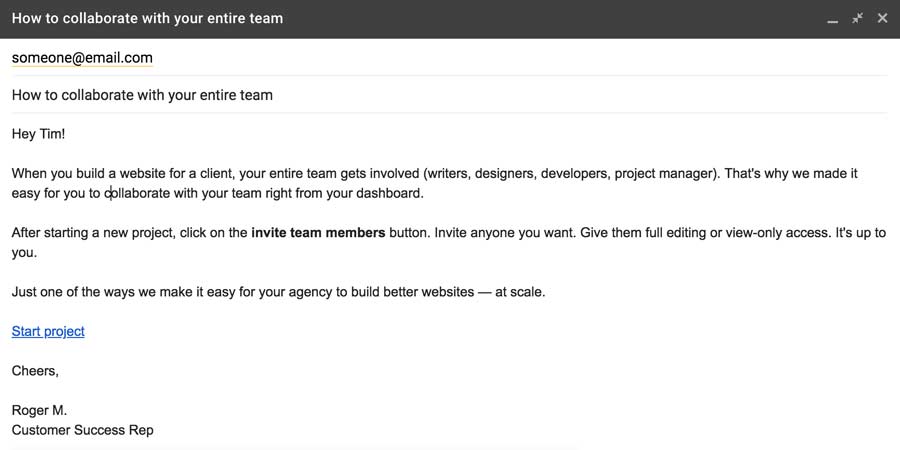 Customize drip email to agency