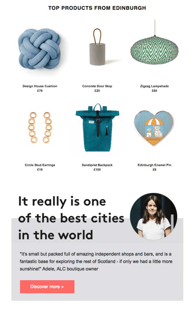 Showcasing product images in an email