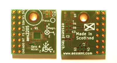 The aes2205 is a 10 axis of freedom inertial sensor board