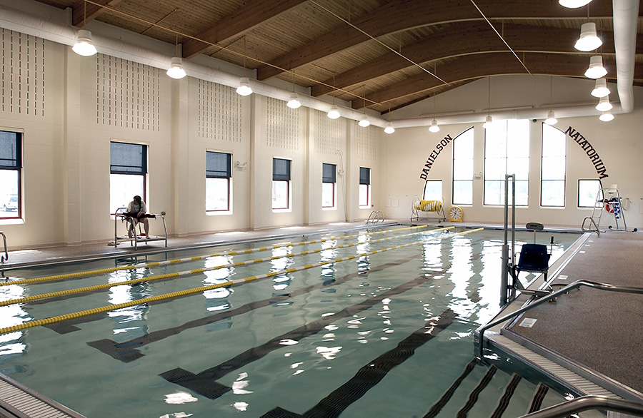 The Danielson Natatorium swimming pool in the early morning.