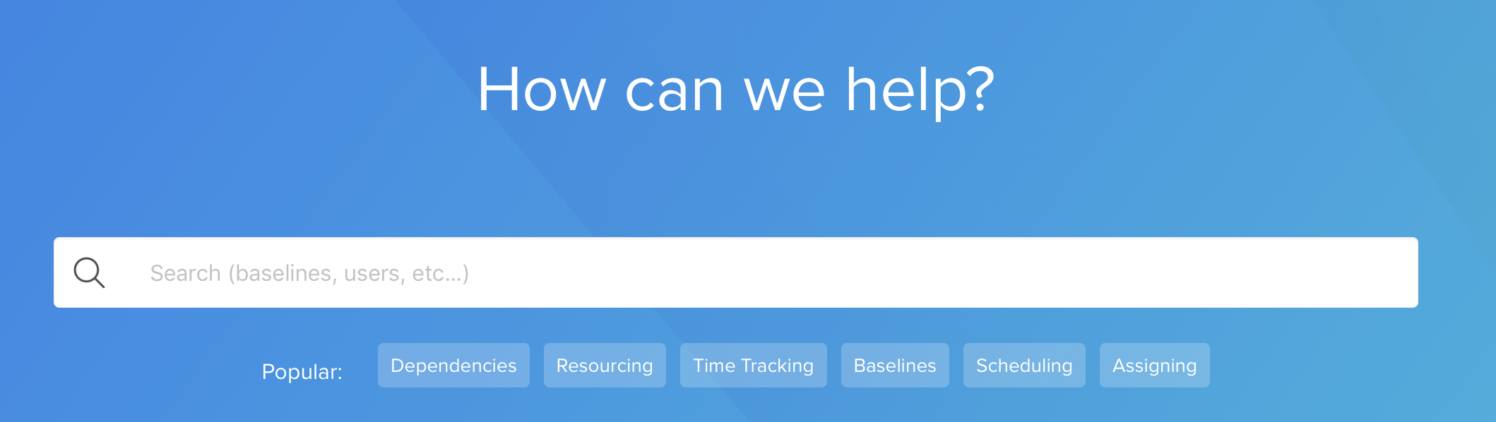 TeamGantt support search by keyword screenshot