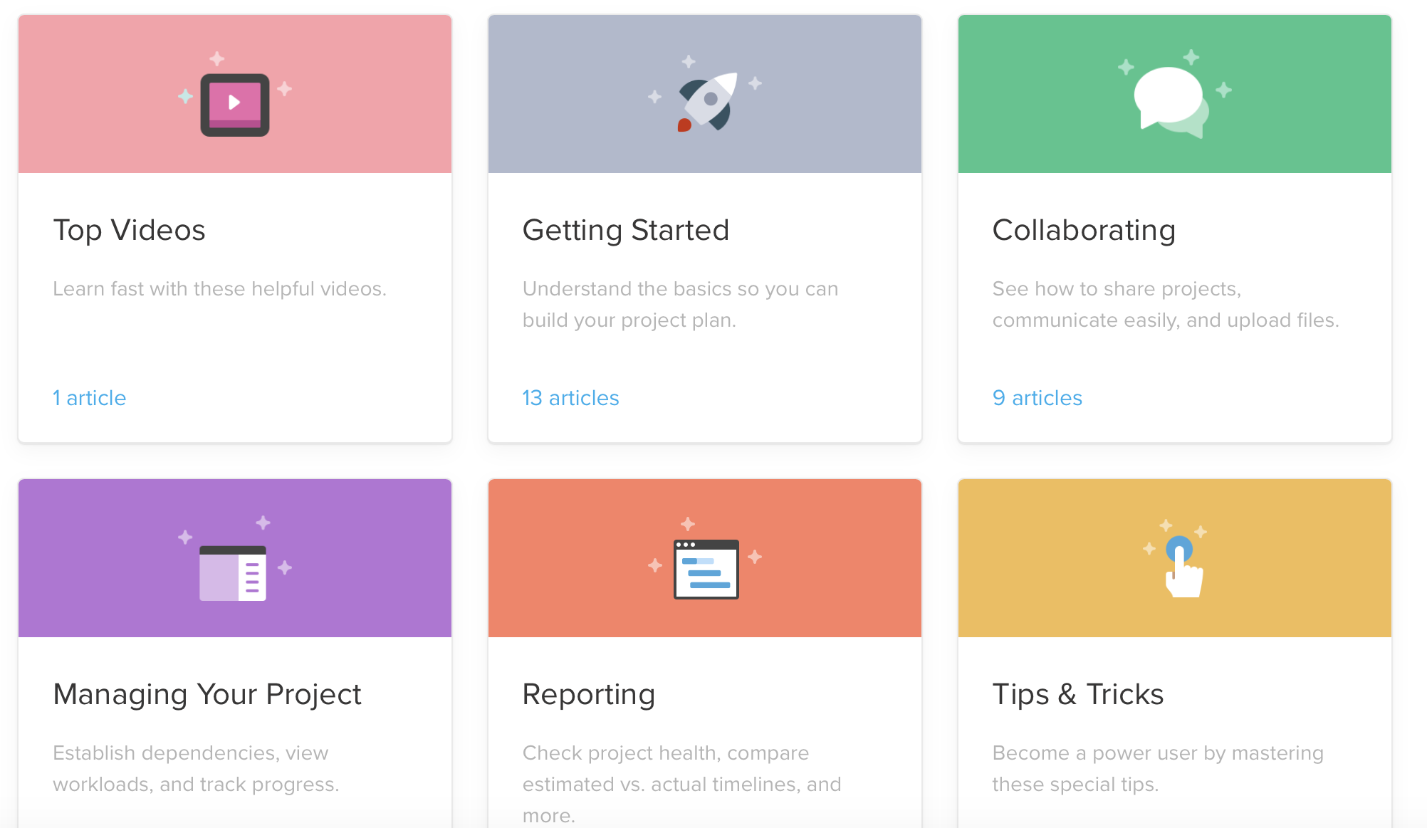 TeamGantt support browse by topic screenshot