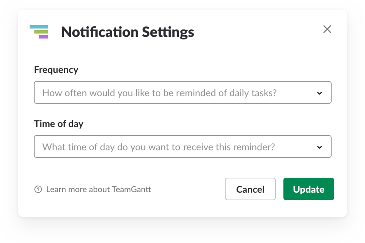 Configuring your TeamGantt for Slack notification settings