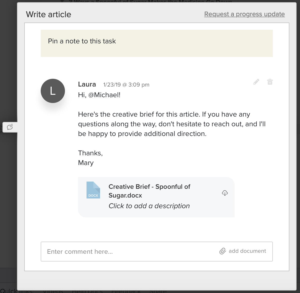upload a creative brief to your editorial assignment