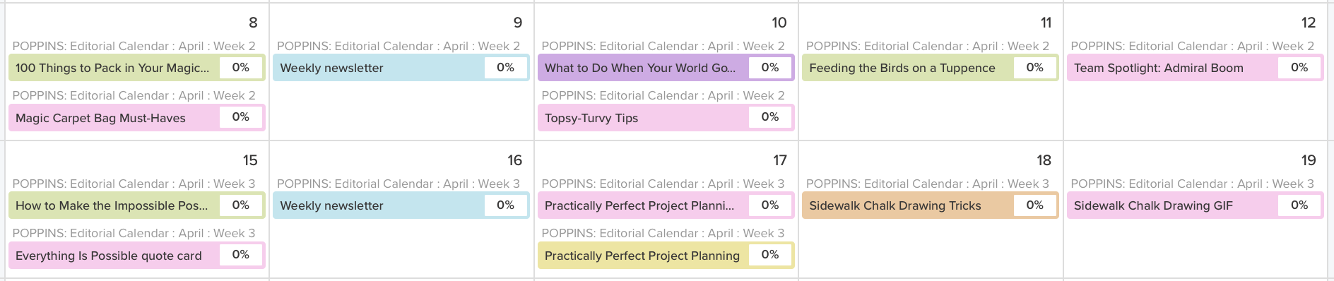 editorial calendar content types