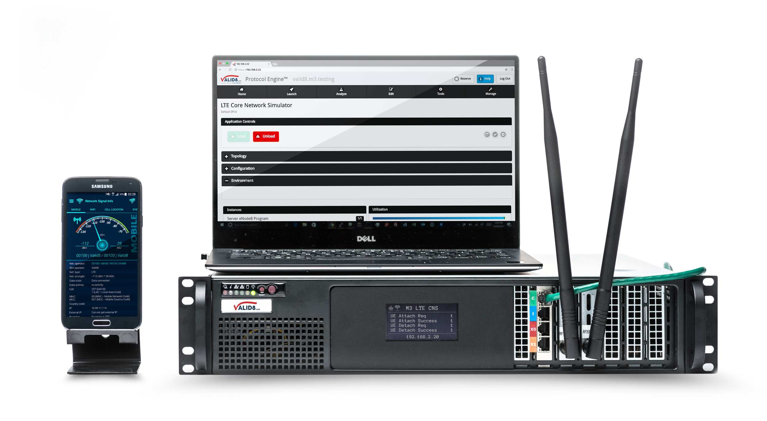 Emulate 4G LTE network nodes and generate realistic traffic between