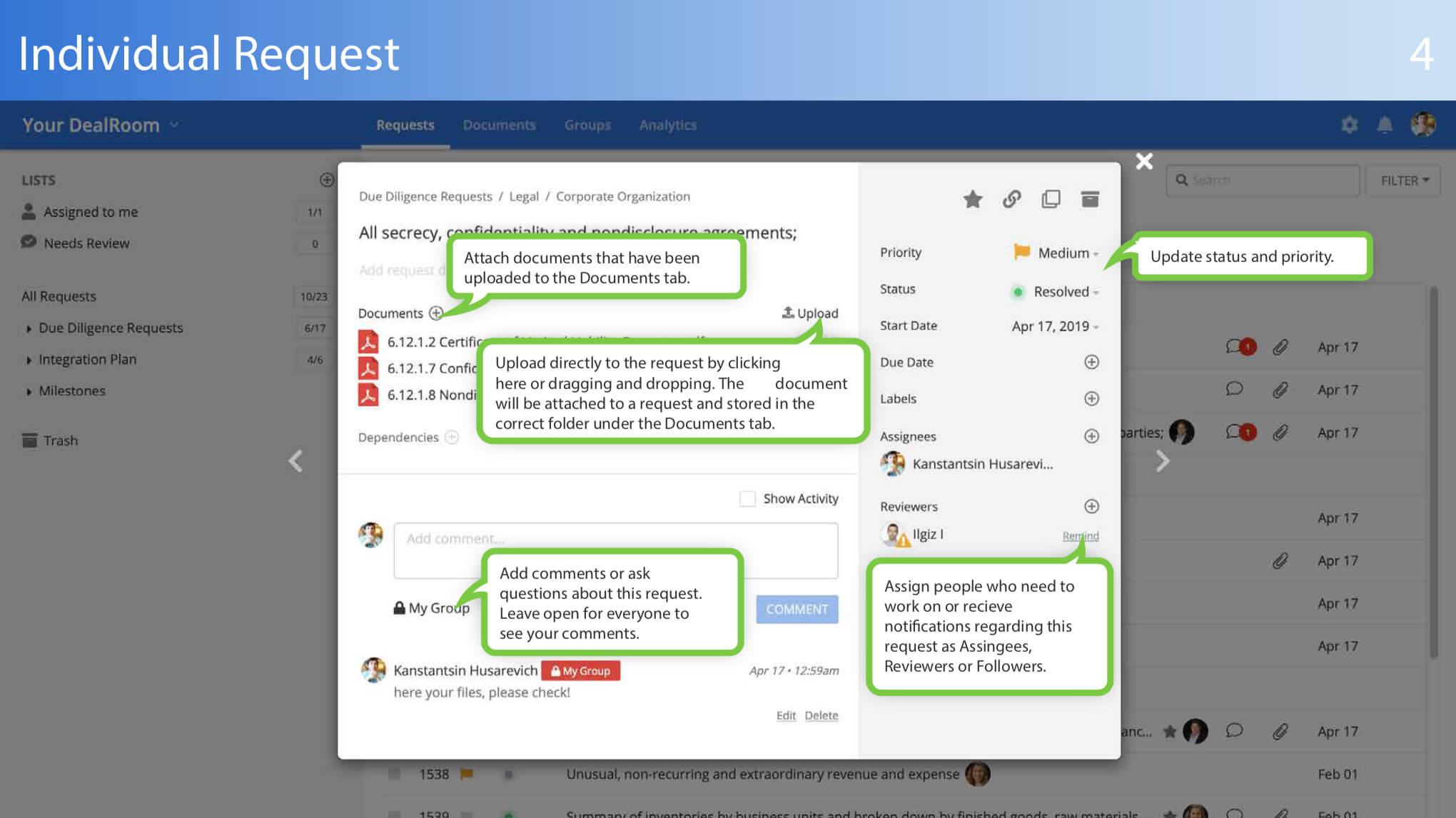 virtual data room due diligence request