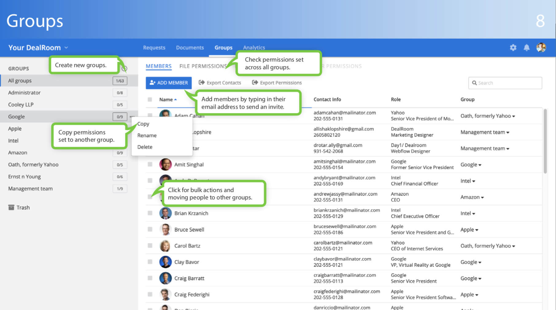 virtual data room groups tab