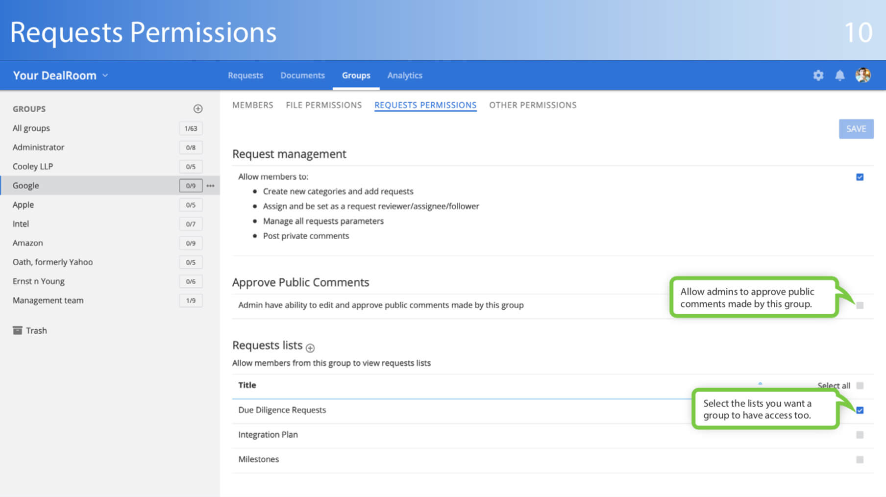 vdr due diligence request permissions