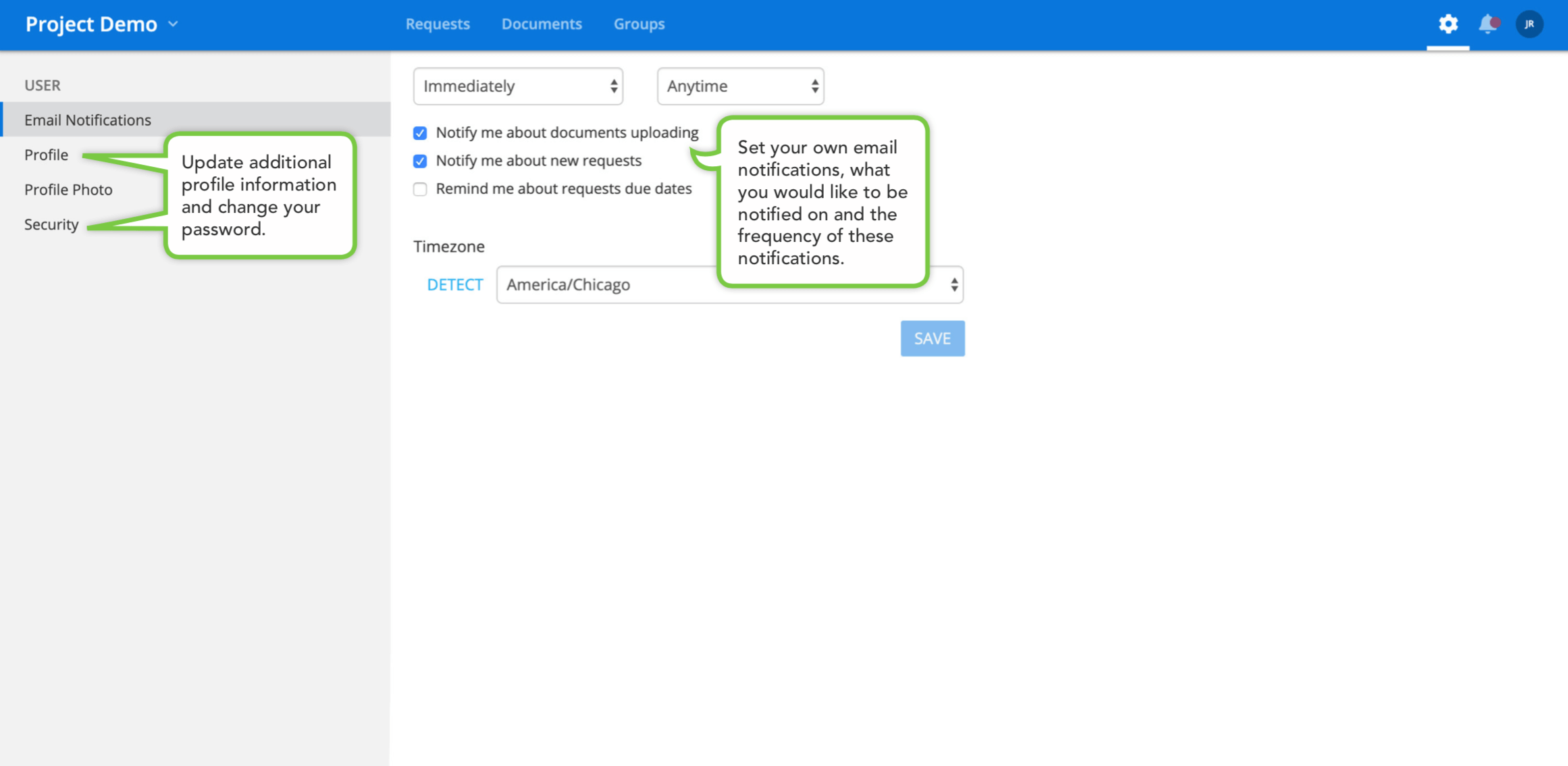 virutal data room user settings