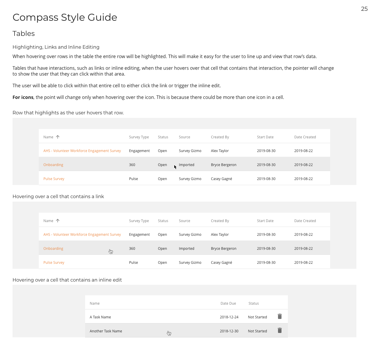 A page from a style guide stating how tables should be used.