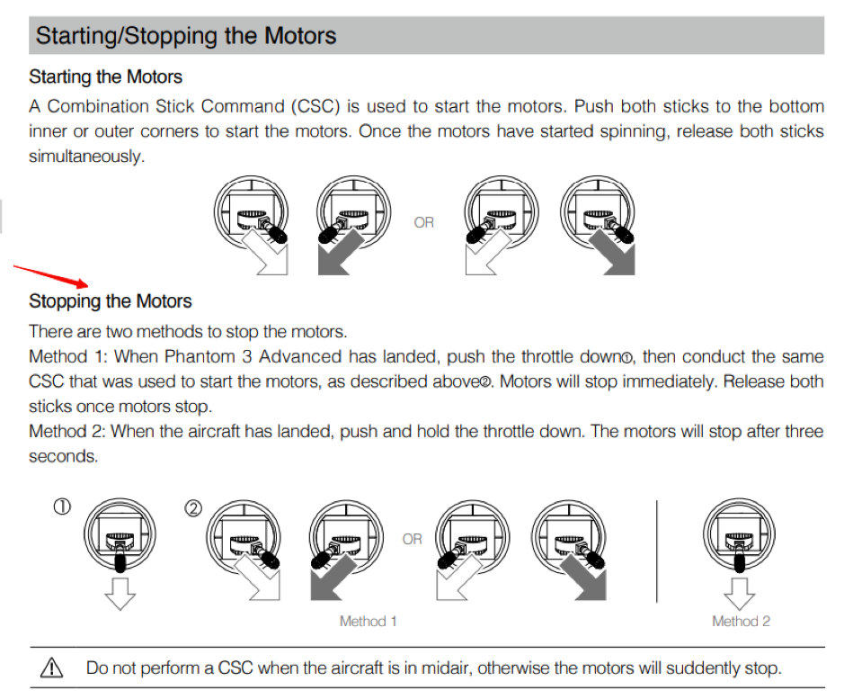 Screenshot of how to control drone motors