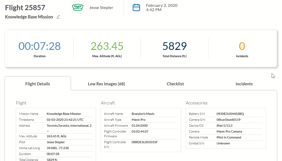 Flight log Data in the MGC web portal
