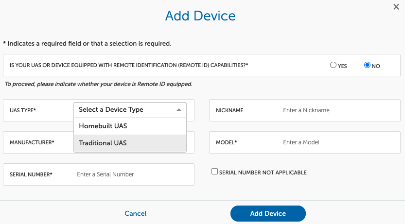 this is where drone pilots add their device information