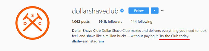 Dollar Shave Club Instagram Bio Example
