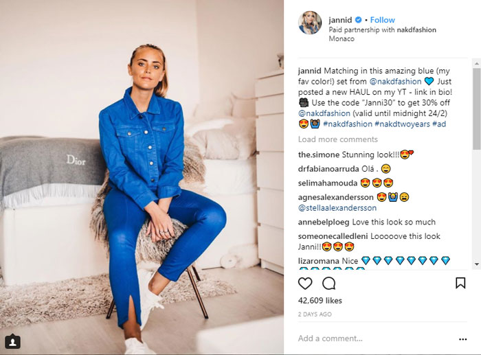 Instagram Shoutout Example for Nakdfashion