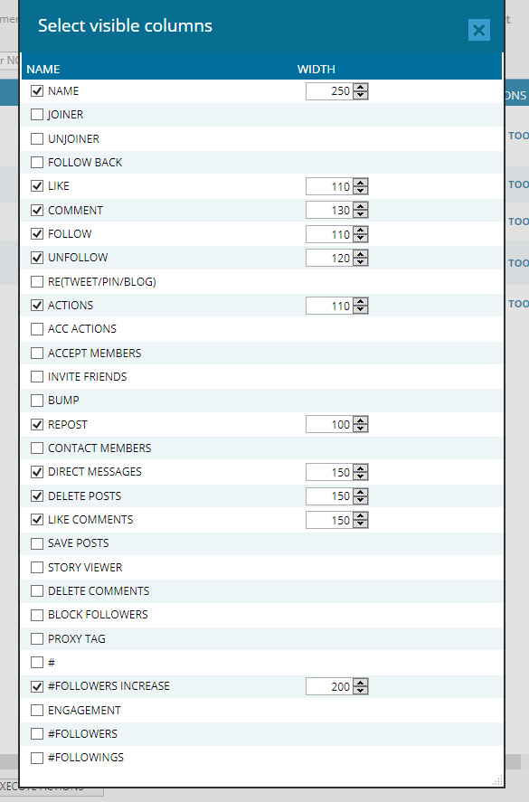 Jarvee Tools Manage Columns