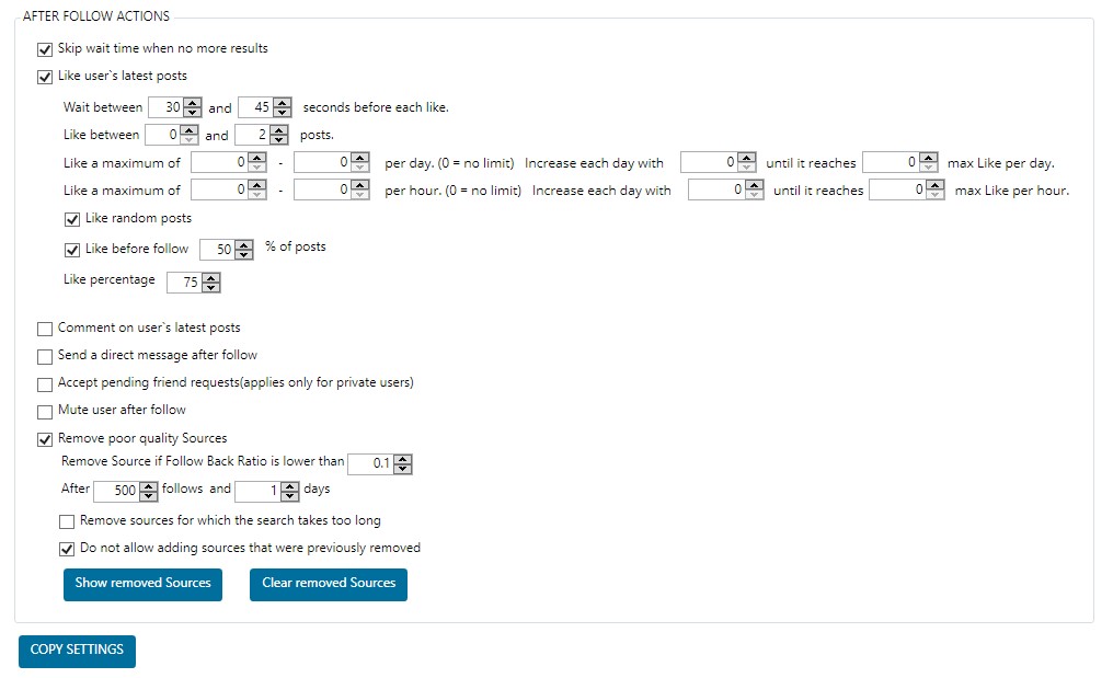 Jarvee after follow actions settings