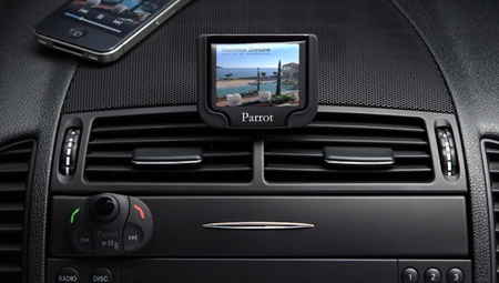 Parrot car kit mounted on dashboard