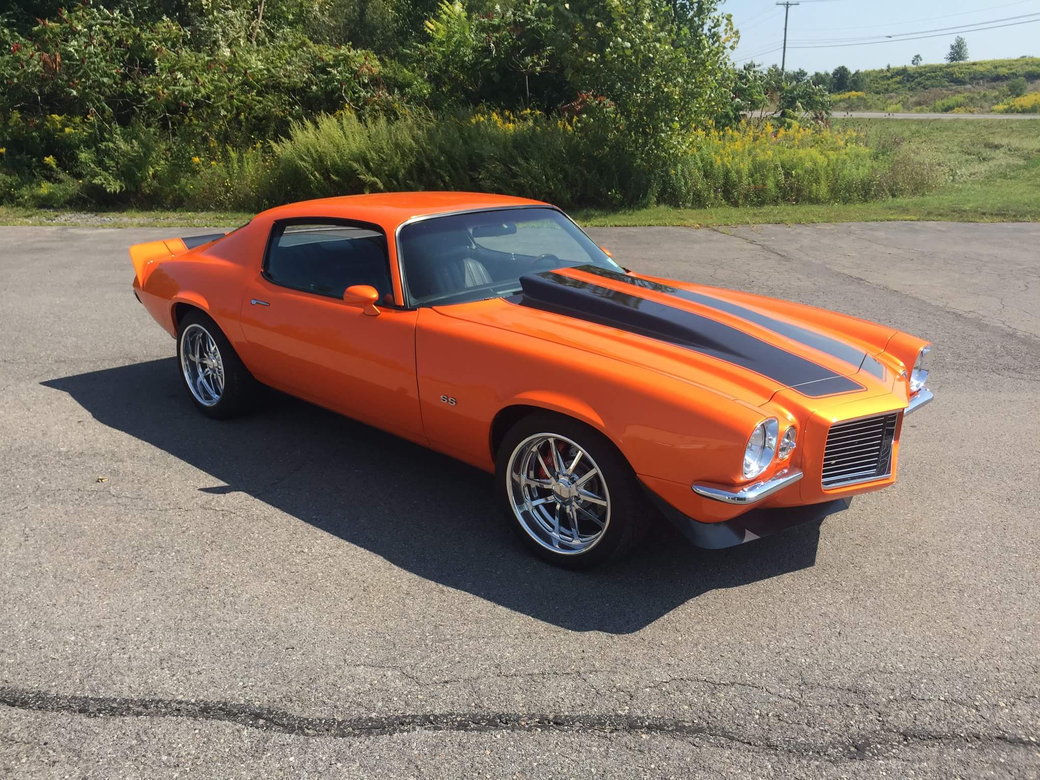 front view of orange 1970 camaro rs/ss
