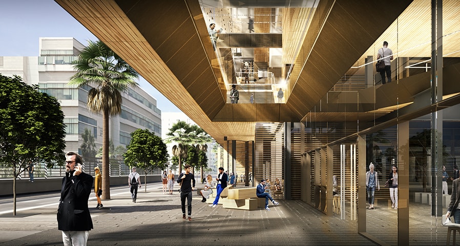 The San Francisco Headquarters for Uber Technologies, located in the heart of Mission Bay, is comprised of one 6 story structure and one 11 story structure connected by transparent bridges spanning Pierpoint Lane. Both buildings feature state-of-the-art motorized, “breathing” facades which open to full height atriums blurring the lines between interior and exterior space. Included in the program are offices, cafes, childcare, and ground floor retail. QA is collaborating with SHoP Architects NYC on the architecture which is slated for completion in 2019.