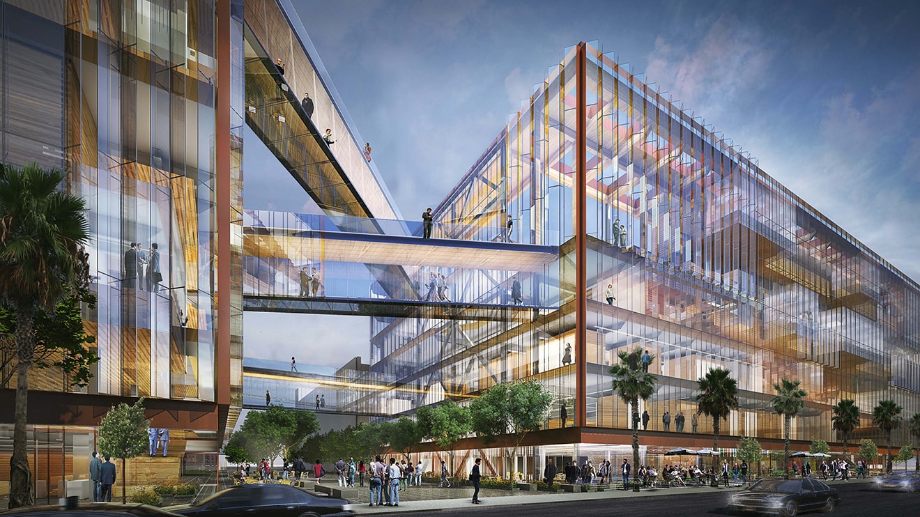 The San Francisco Headquarters for Uber Technologies, located in the heart of Mission Bay, is comprised of one 6 story structure and one 11 story structure connected by transparent bridges spanning Pierpoint Lane. Both buildings feature state-of-the-art motorized, “breathing” facades which open to full height atriums blurring the lines between interior and exterior space. Included in the program are offices, cafes, childcare, and ground floor retail. QA is collaborating with SHoP Architects NYC on the architecture which is slated for completion in 2019.
