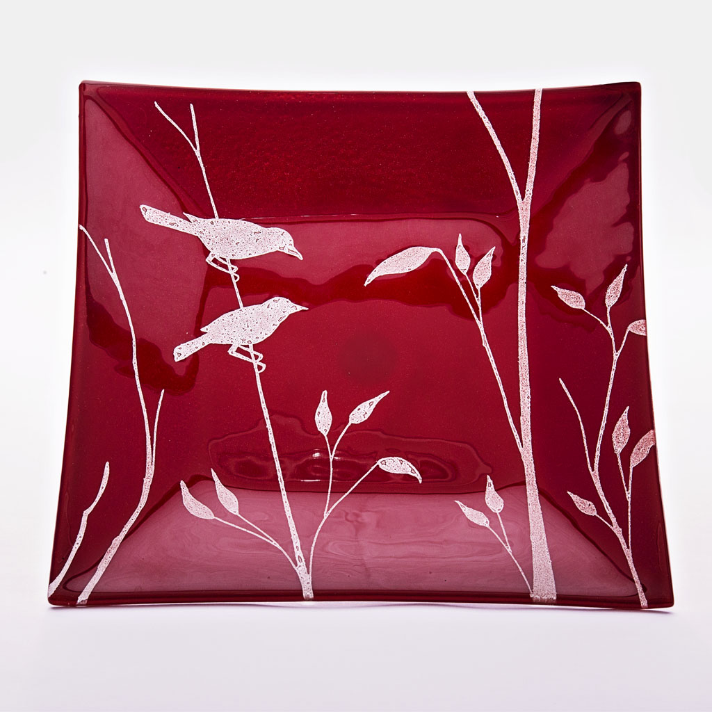 Bayede! Red Square Glasswear with birds