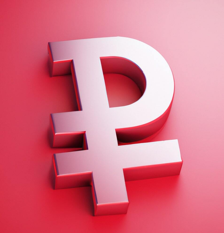 ruble symbol, 3d render, on pastel red background