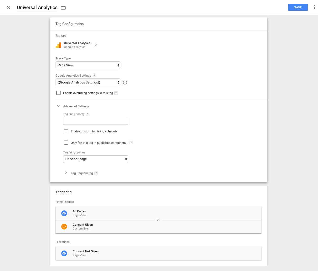 Universal Analytics tag configuration with consent triggers