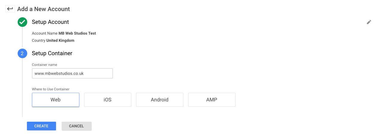 Google Tag Manager container setup