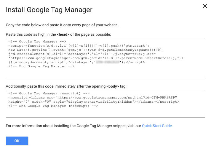 Google Tag Manager code snippet