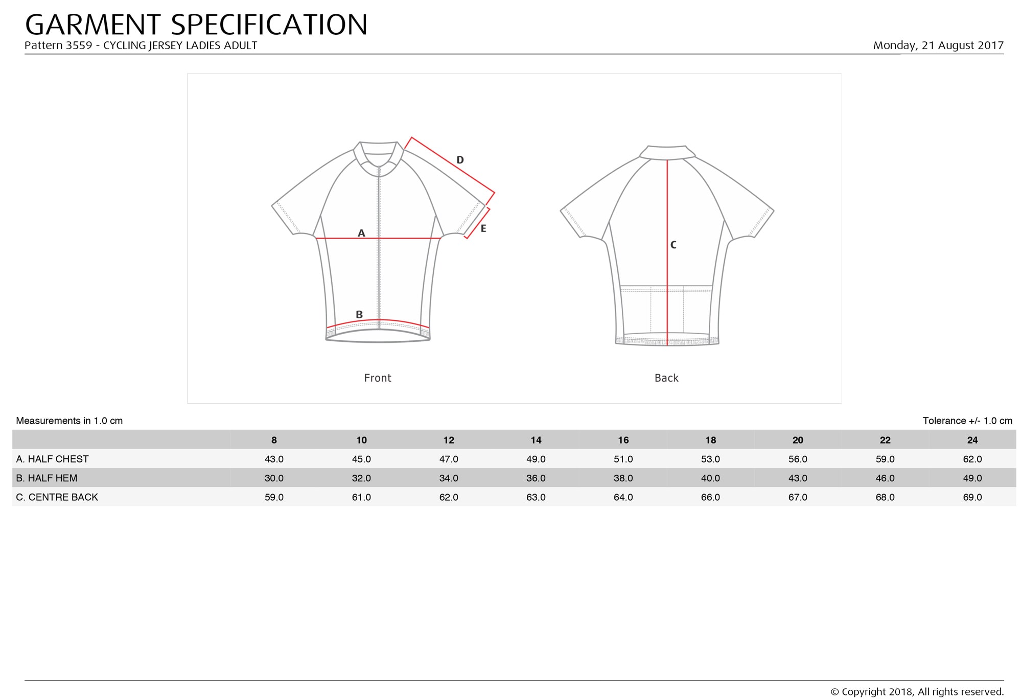 sizing chart for jerseys