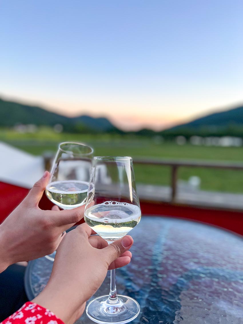 A toast in hvite vine at Solneset Gård outside Bergen, Norway