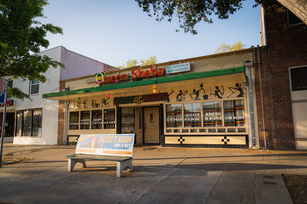 The front of Queen Sheeba on Broadway in Sacramento for Visit Sacramento.