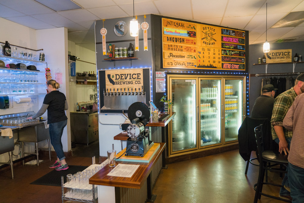 The inside of Device Brewing where people order pints of beer for Visit Sacramento.