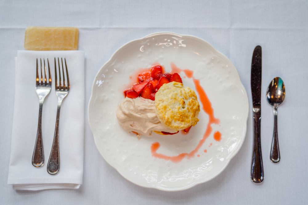 A strawberry pie dessert sits at a table at Mulvaney's B&L, a Farm to Fork restaurant in Midtown Sacramento, for Visit Sacramento.
