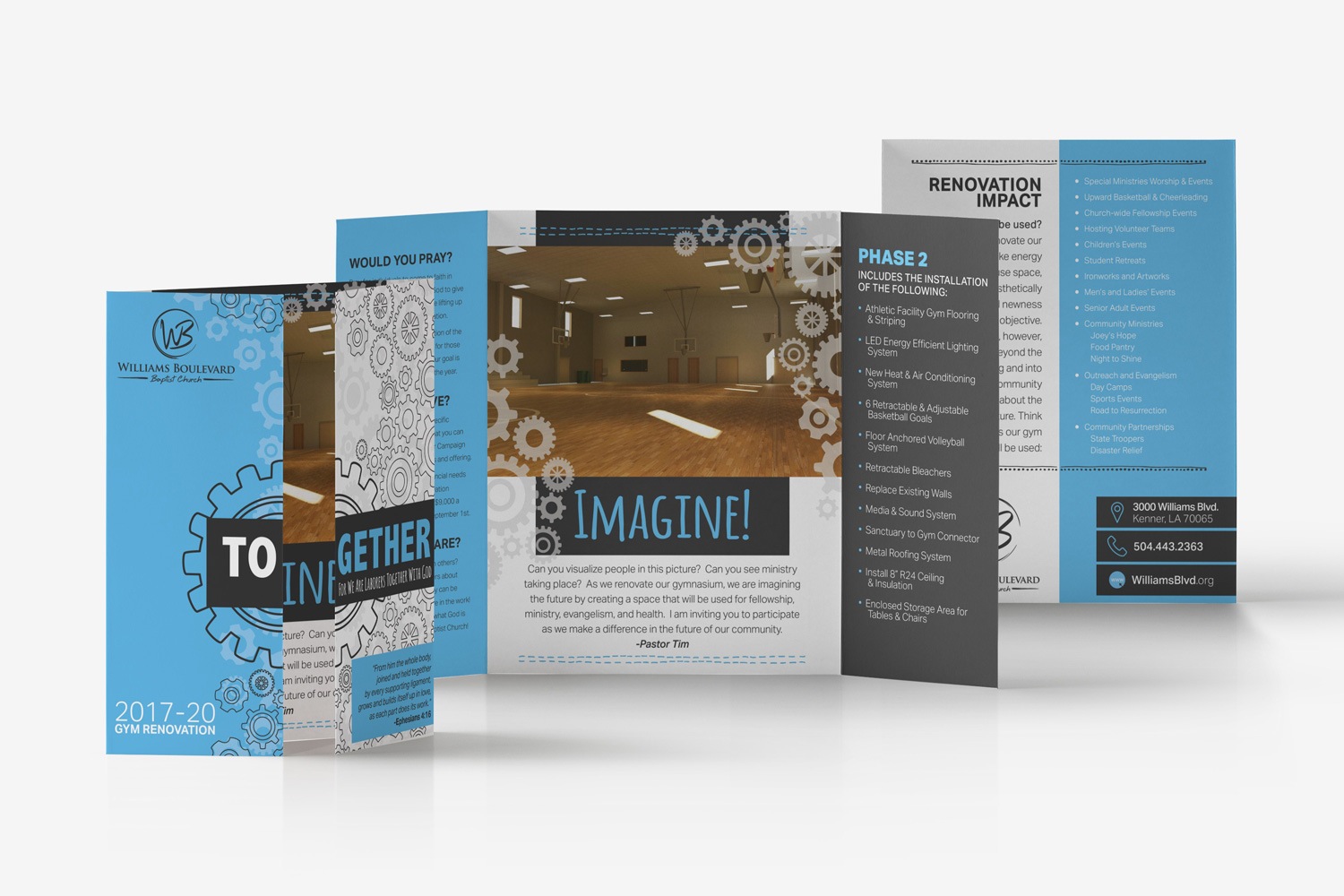 church marketing brochure open-gate fold design for outreach ideas