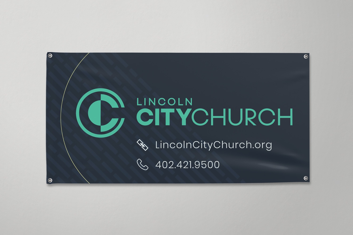church vinyl banner design with church logo for branding ideas