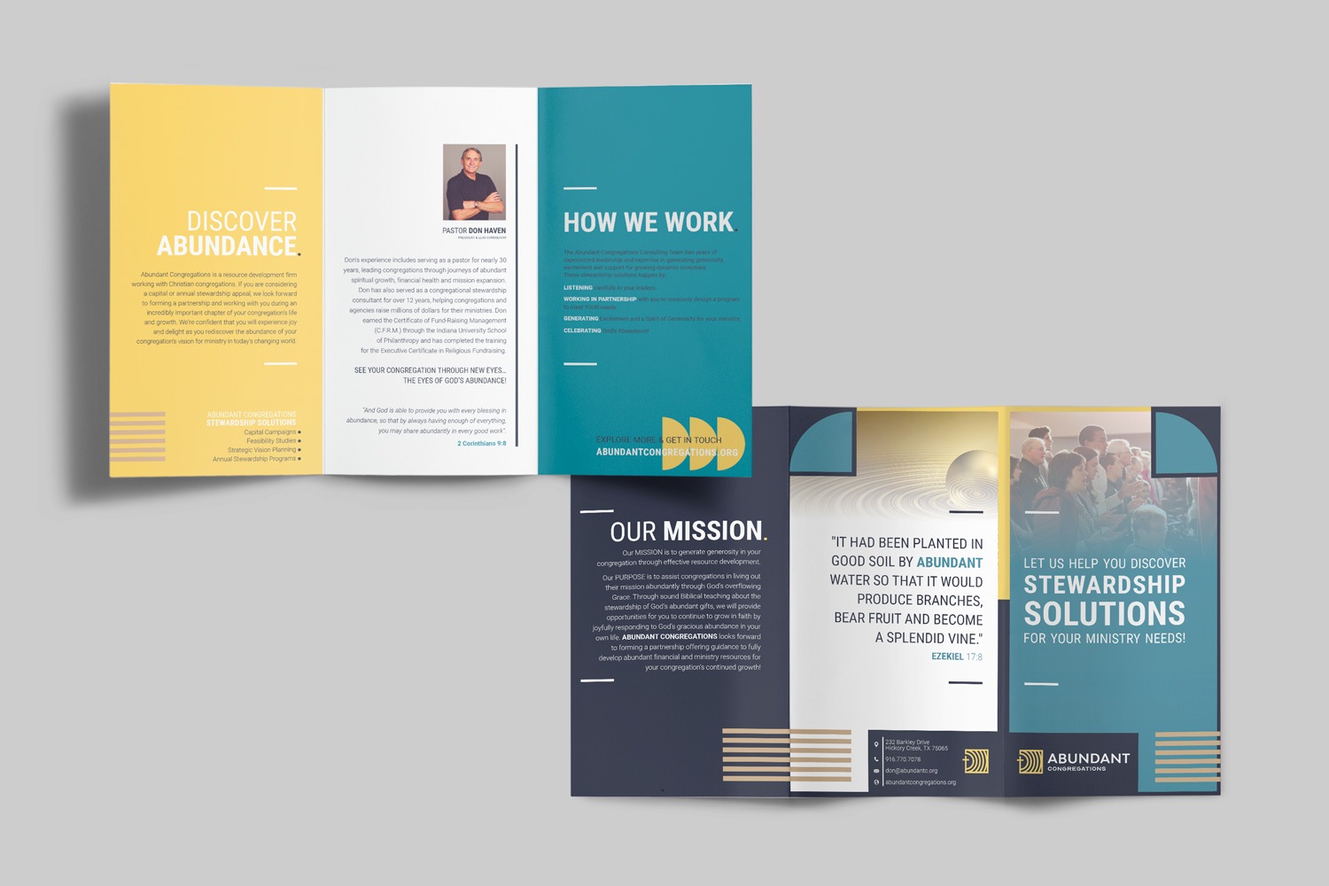 Full-color church marketing brochure for Abundant Congregations by Abstract Union