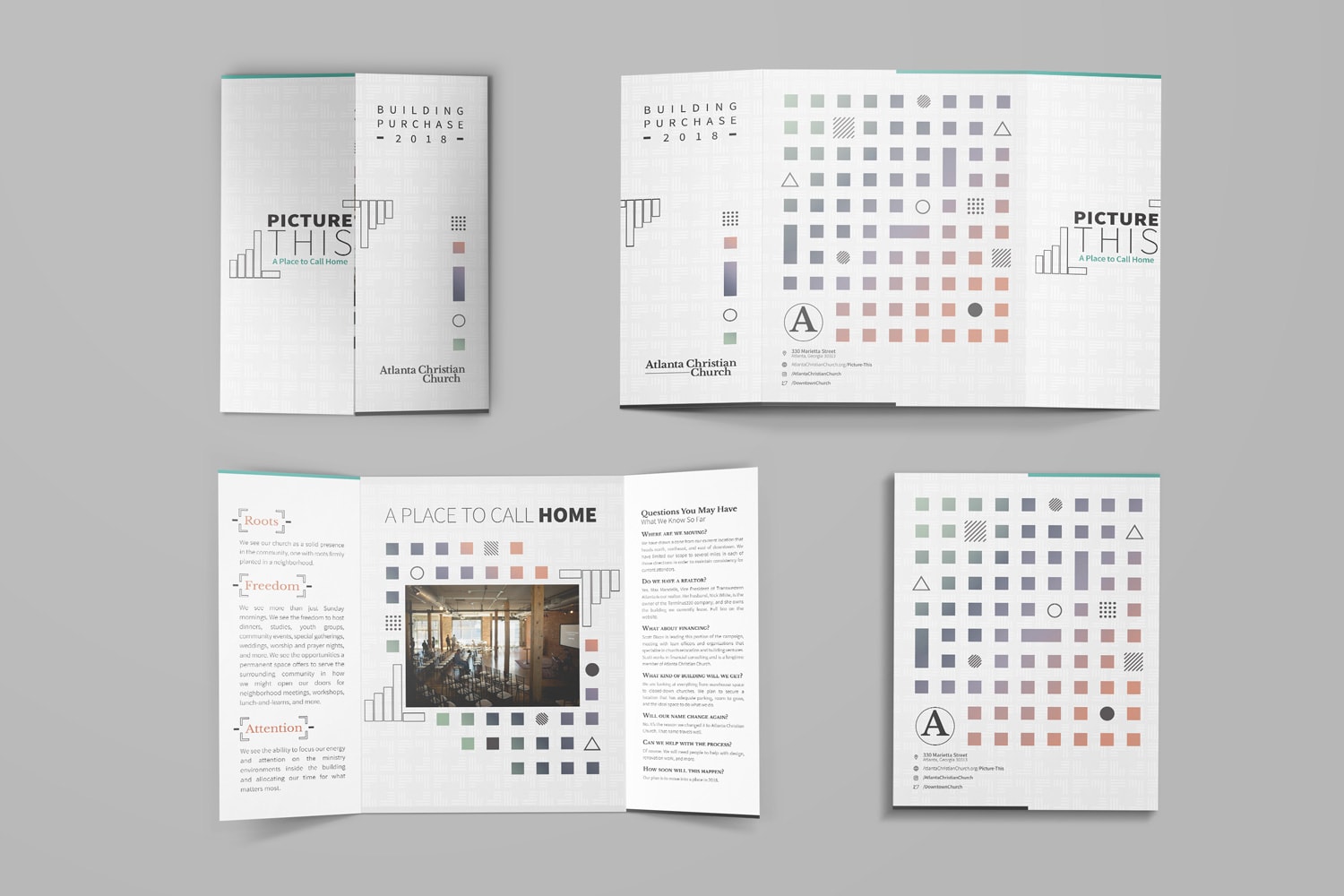 Minimalist design open gate brochure for church fundraising by Abstract Union